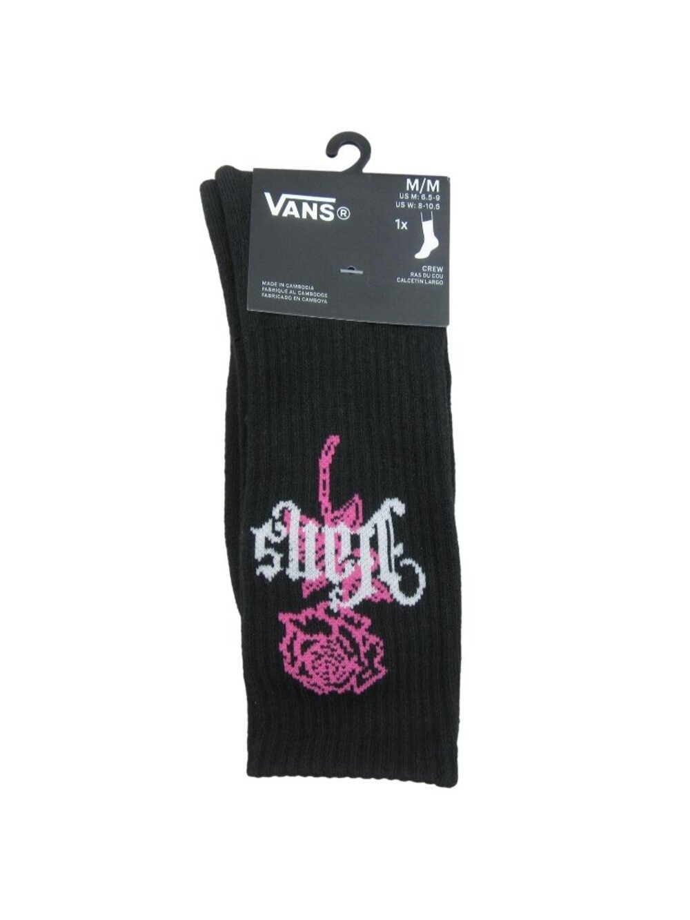 Vans Black Pink Rose Crew Socks Unisex Size Medium (1 Pair) NEW